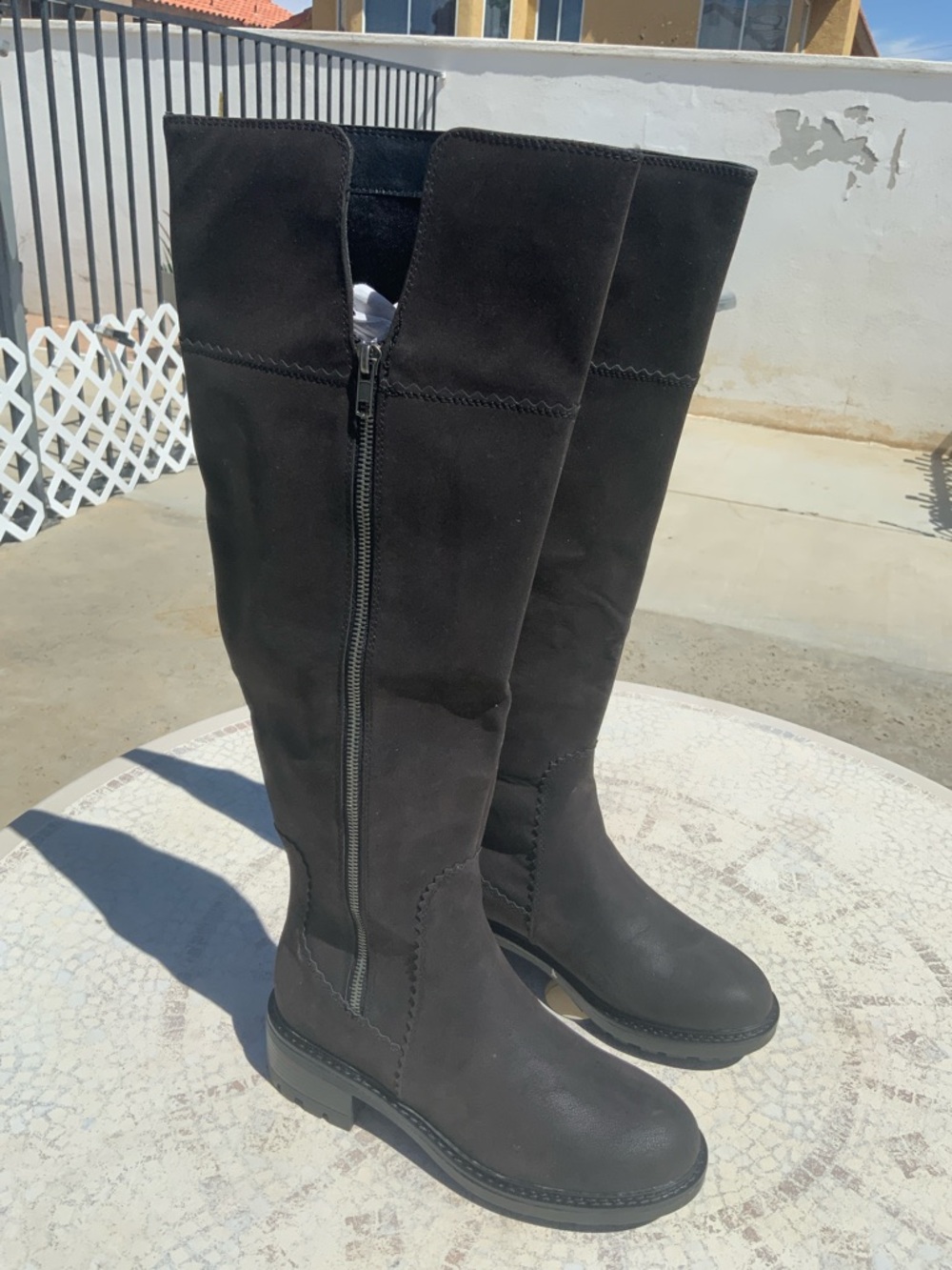 NWOT…Women's Dark Brown Suede Mid-Calf Lug-Sole Boots
